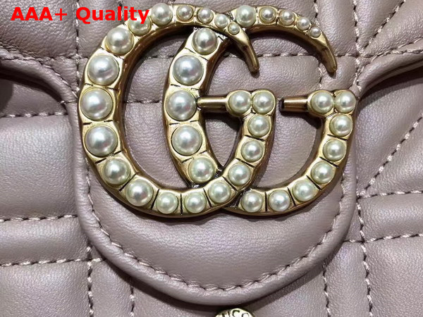 Gucci GG Marmont Matelasse Mini Bag in Nude Matelasse Leather Double G Hardware Enriched with Pearls Replica