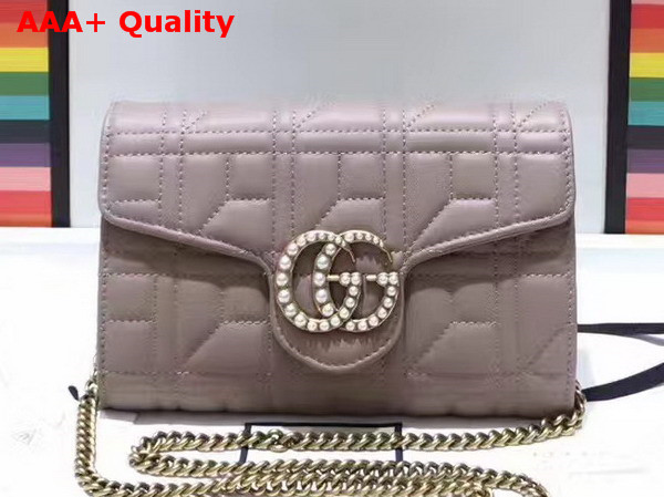 Gucci GG Marmont Matelasse Mini Bag in Nude Matelasse Leather Double G Hardware Enriched with Pearls Replica