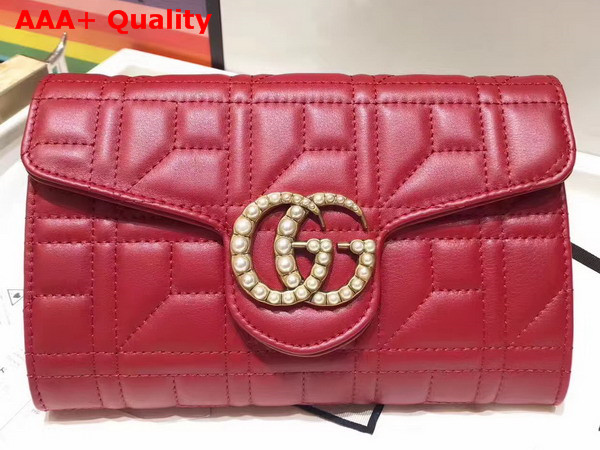 Gucci GG Marmont Matelasse Mini Bag in Red Matelasse Leather Double G Hardware Enriched with Pearls Replica