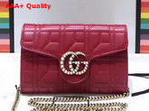 Gucci GG Marmont Matelasse Mini Bag in Red Matelasse Leather Double G Hardware Enriched with Pearls Replica