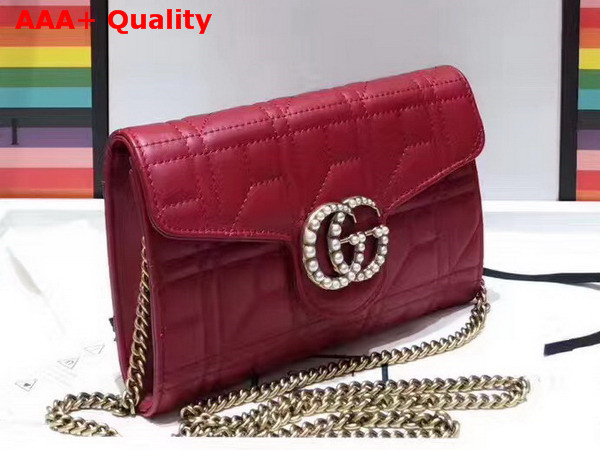 Gucci GG Marmont Matelasse Mini Bag in Red Matelasse Leather Double G Hardware Enriched with Pearls Replica