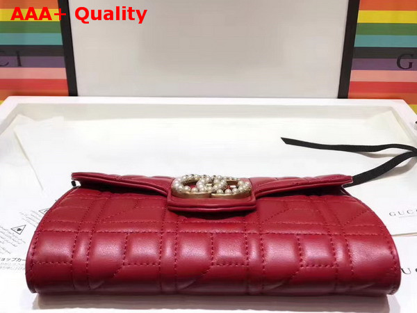 Gucci GG Marmont Matelasse Mini Bag in Red Matelasse Leather Double G Hardware Enriched with Pearls Replica