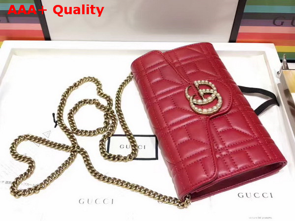 Gucci GG Marmont Matelasse Mini Bag in Red Matelasse Leather Double G Hardware Enriched with Pearls Replica