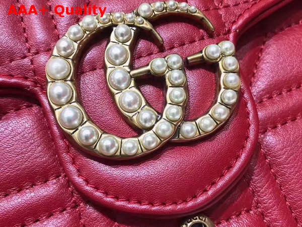 Gucci GG Marmont Matelasse Mini Bag in Red Matelasse Leather Double G Hardware Enriched with Pearls Replica