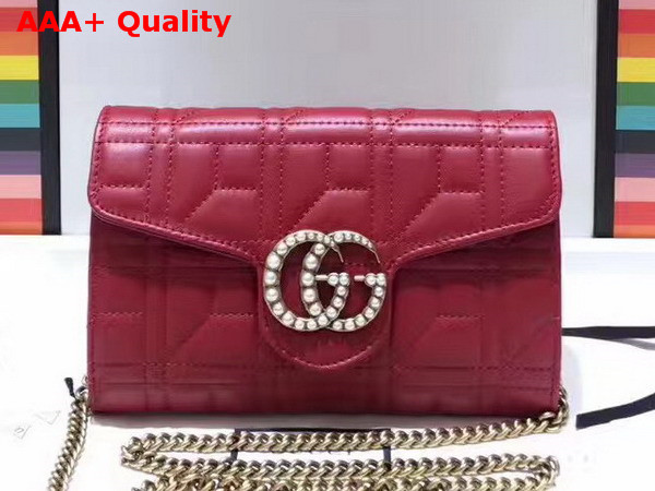 Gucci GG Marmont Matelasse Mini Bag in Red Matelasse Leather Double G Hardware Enriched with Pearls Replica