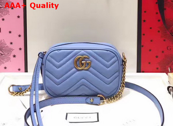 Gucci GG Marmont Matelasse Mini Shoulder Bag in Light Blue Leather Replica