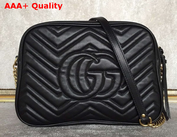 Gucci GG Marmont Matelasse Shoulder Bag in Black Matelasse Chevron Leather Replica