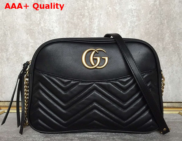 Gucci GG Marmont Matelasse Shoulder Bag in Black Matelasse Chevron Leather Replica