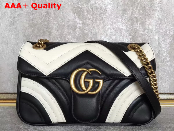 Gucci GG Marmont Matelasse Shoulder Bag in Black and White Leather Replica