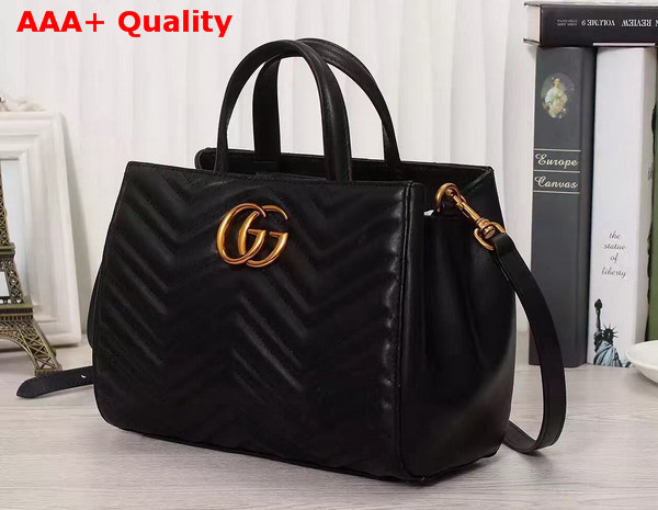 Gucci GG Marmont Matelasse Top Handle Bag Black Chevron Leather Replica