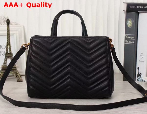 Gucci GG Marmont Matelasse Top Handle Bag Black Chevron Leather Replica