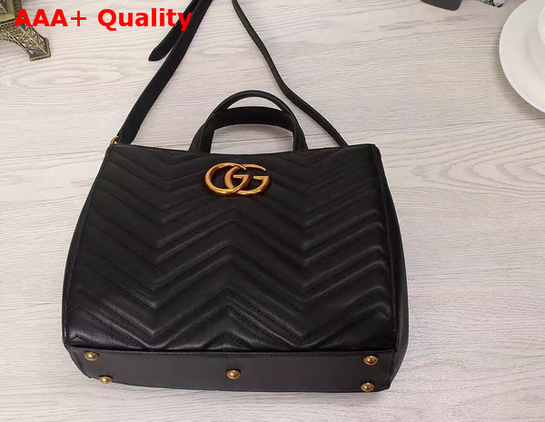 Gucci GG Marmont Matelasse Top Handle Bag Black Chevron Leather Replica