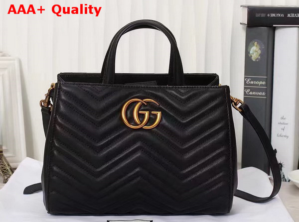 Gucci GG Marmont Matelasse Top Handle Bag Black Chevron Leather Replica