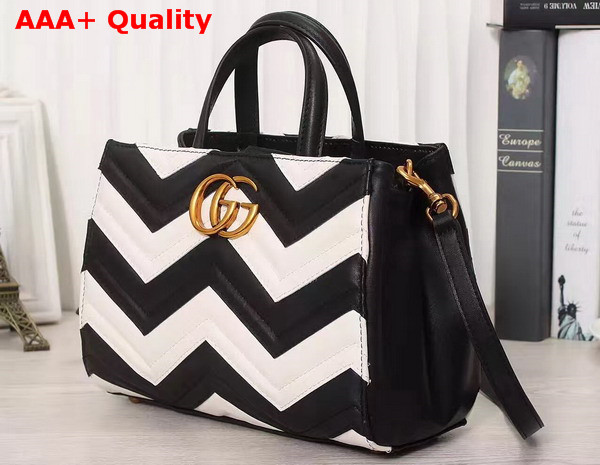 Gucci GG Marmont Matelasse Top Handle Bag Black and White Chevron Leather Replica