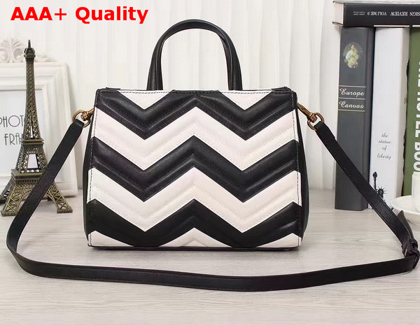 Gucci GG Marmont Matelasse Top Handle Bag Black and White Chevron Leather Replica