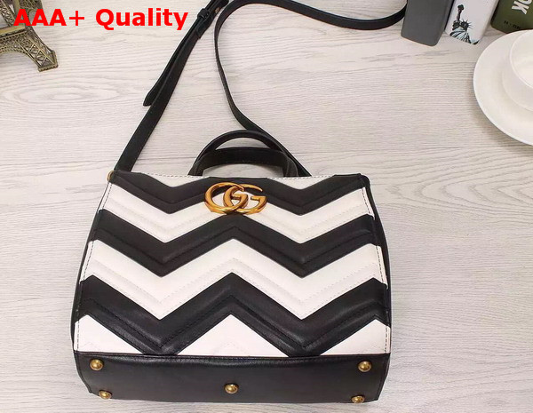 Gucci GG Marmont Matelasse Top Handle Bag Black and White Chevron Leather Replica