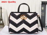 Gucci GG Marmont Matelasse Top Handle Bag Black and White Chevron Leather Replica