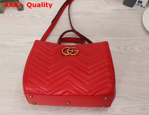 Gucci GG Marmont Matelasse Top Handle Bag Hibiscus Red Chevron Leather Replica