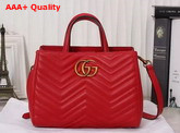 Gucci GG Marmont Matelasse Top Handle Bag Hibiscus Red Chevron Leather Replica