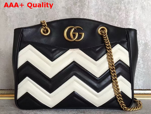 Gucci GG Marmont Matelasse Tote in Black and White Leather Replica