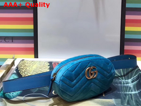 Gucci GG Marmont Matelasse Velvet Belt Bag in Blue Velvet Replica