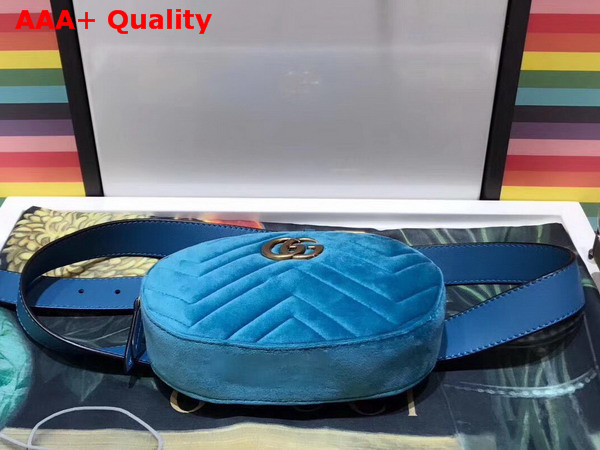 Gucci GG Marmont Matelasse Velvet Belt Bag in Blue Velvet Replica