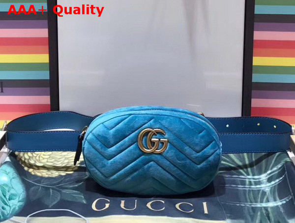 Gucci GG Marmont Matelasse Velvet Belt Bag in Blue Velvet Replica