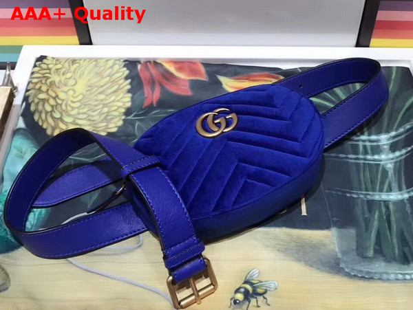 Gucci GG Marmont Matelasse Velvet Belt Bag in Dark Blue Velvet Replica