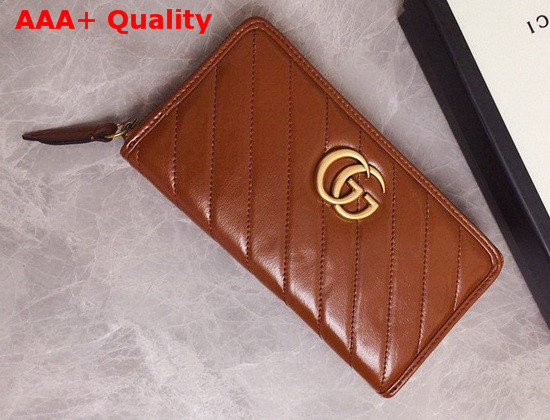 Gucci GG Marmont Matelasse Zip Around Wallet in Brown Diagonal Matelasse Leather 443123 Replica