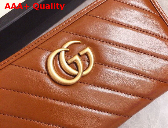 Gucci GG Marmont Matelasse Zip Around Wallet in Brown Diagonal Matelasse Leather 443123 Replica