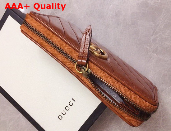 Gucci GG Marmont Matelasse Zip Around Wallet in Brown Diagonal Matelasse Leather 443123 Replica