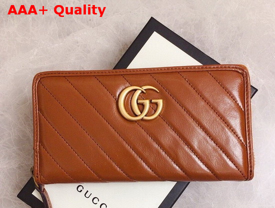 Gucci GG Marmont Matelasse Zip Around Wallet in Brown Diagonal Matelasse Leather 443123 Replica