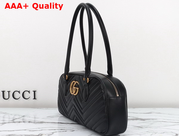 Gucci GG Marmont Medium Top Handle Bag in Black Matelasse Chevron Leather 795218 Replica