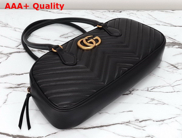 Gucci GG Marmont Medium Top Handle Bag in Black Matelasse Chevron Leather 795218 Replica