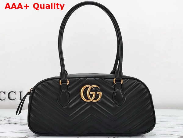 Gucci GG Marmont Medium Top Handle Bag in Black Matelasse Chevron Leather 795218 Replica