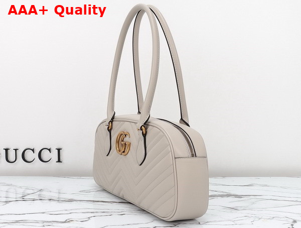 Gucci GG Marmont Medium Top Handle Bag in Light Grey Matelasse Chevron Leather 795218 Replica