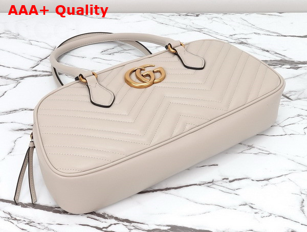 Gucci GG Marmont Medium Top Handle Bag in Light Grey Matelasse Chevron Leather 795218 Replica