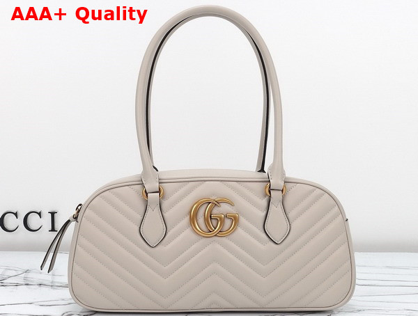 Gucci GG Marmont Medium Top Handle Bag in Light Grey Matelasse Chevron Leather 795218 Replica