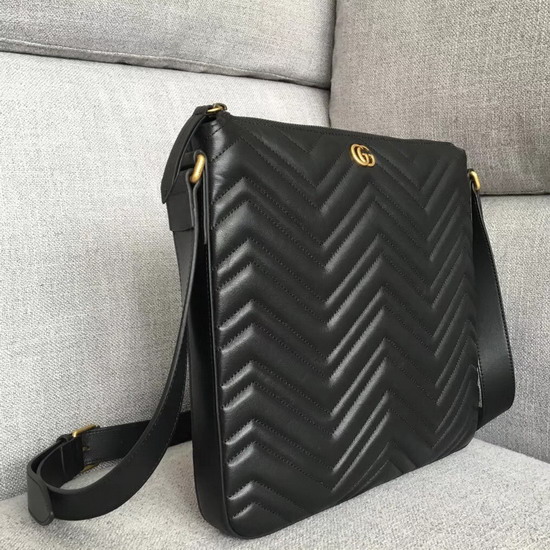 Gucci GG Marmont Messenger Bag in Black Matelasse Leather