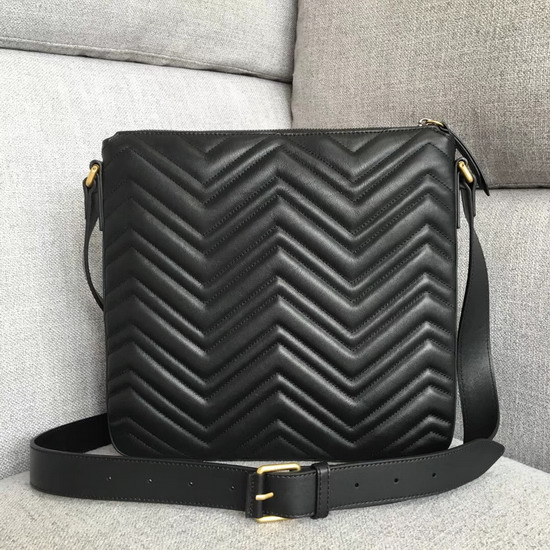 Gucci GG Marmont Messenger Bag in Black Matelasse Leather