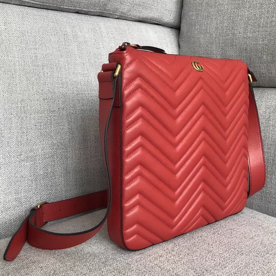 Gucci GG Marmont Messenger Bag in Red Matelasse Leather