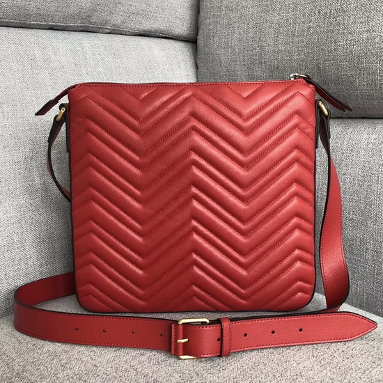 Gucci GG Marmont Messenger Bag in Red Matelasse Leather