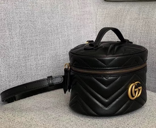 Gucci GG Marmont Mini Backpack in Black Matelasse Chevron Leather with a Heart on The Back 598594