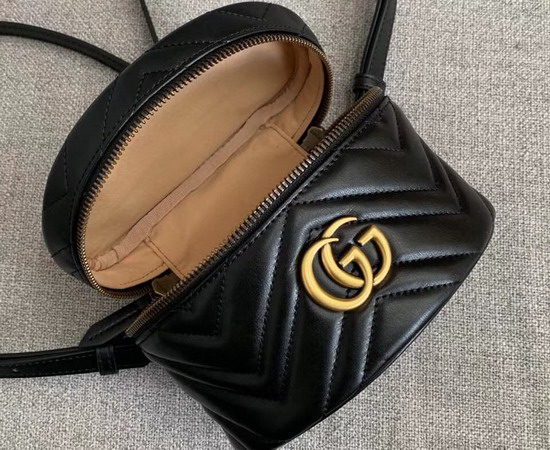 Gucci GG Marmont Mini Backpack in Black Matelasse Chevron Leather with a Heart on The Back 598594