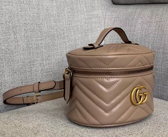 Gucci GG Marmont Mini Backpack in Dusty Pink Matelasse Chevron Leather with a Heart on The Back 598594