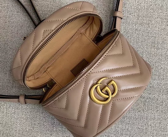 Gucci GG Marmont Mini Backpack in Dusty Pink Matelasse Chevron Leather with a Heart on The Back 598594