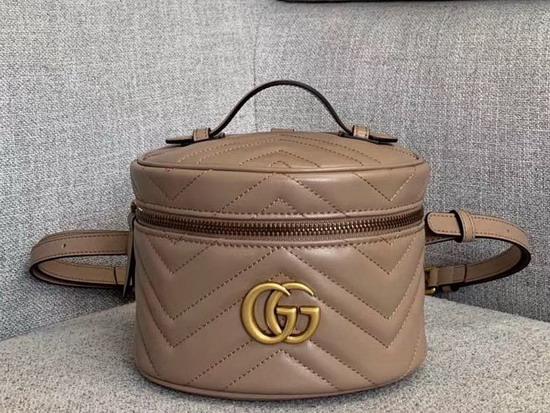 Gucci GG Marmont Mini Backpack in Dusty Pink Matelasse Chevron Leather with a Heart on The Back 598594