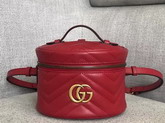 Gucci GG Marmont Mini Backpack in Hibiscus Red Matelasse Chevron Leather with a Heart on The Back 598594