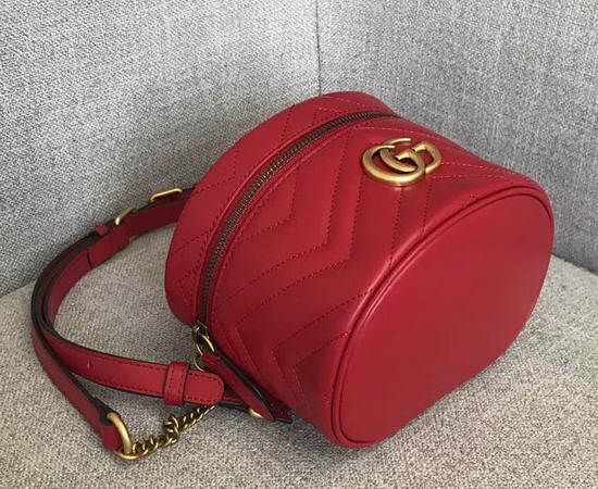 Gucci GG Marmont Mini Backpack in Hibiscus Red Matelasse Chevron Leather with a Heart on The Back 598594