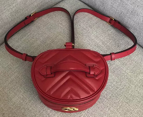 Gucci GG Marmont Mini Backpack in Hibiscus Red Matelasse Chevron Leather with a Heart on The Back 598594